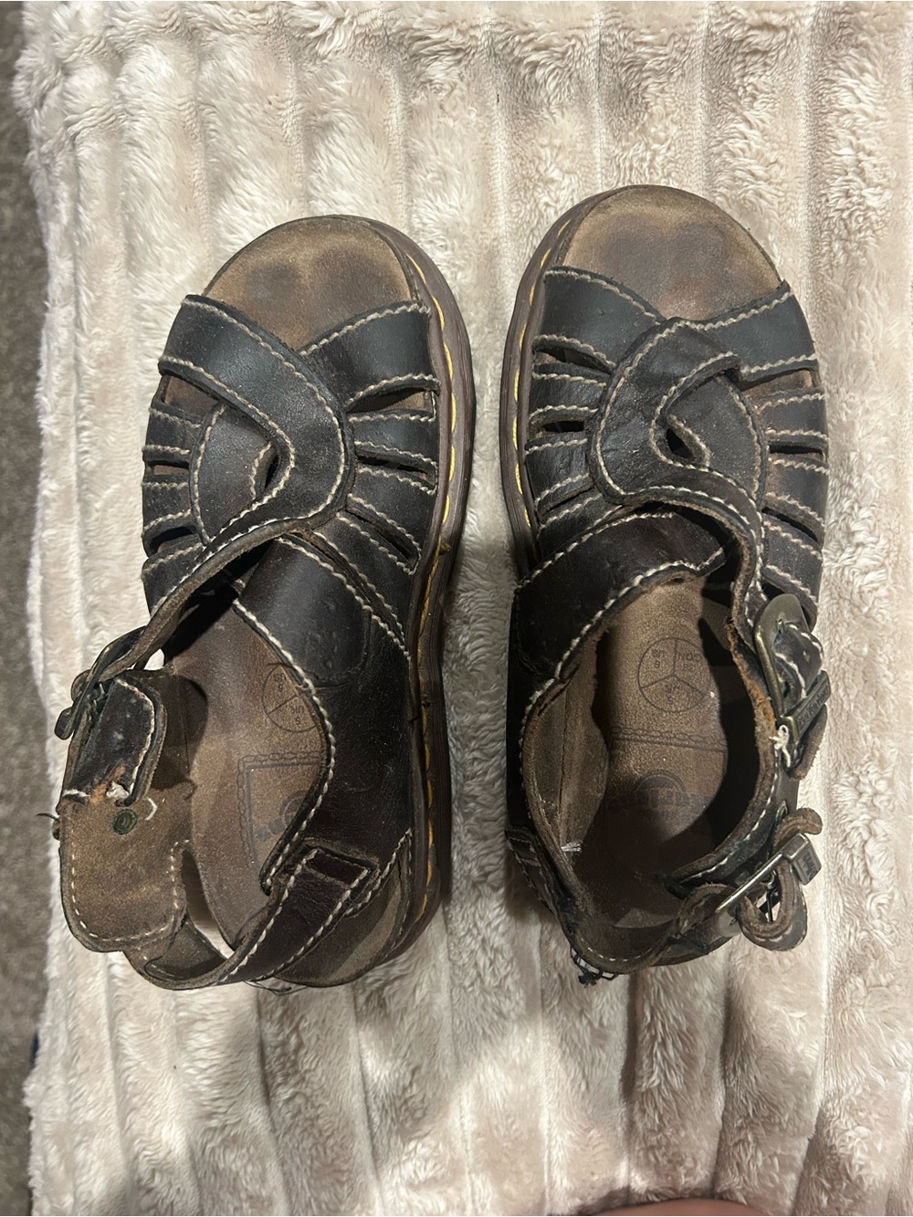 Brown Dr. Martens Leather Hook-and-Loop Closed-Toe Sandals